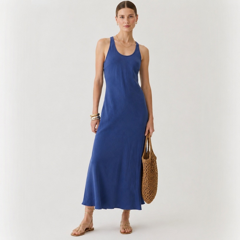 J.Crew Womens Cupro Racerback Maxi Dress 0 Minimalist Blue Summer Slip Dress